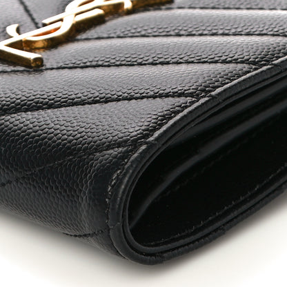 Saint Laurent Grain De Poudre Matelasse Chevron Monogram Zipped Card Case Black 8 of 9