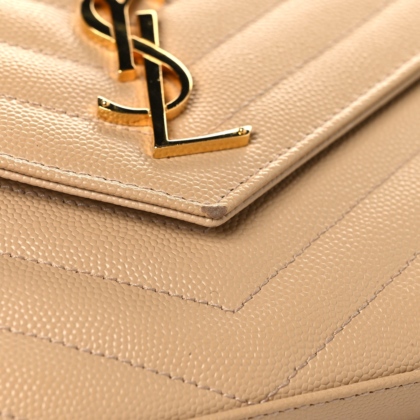 Grain De Poudre Matelasse Chevron Monogram Chain Wallet Nude Powder