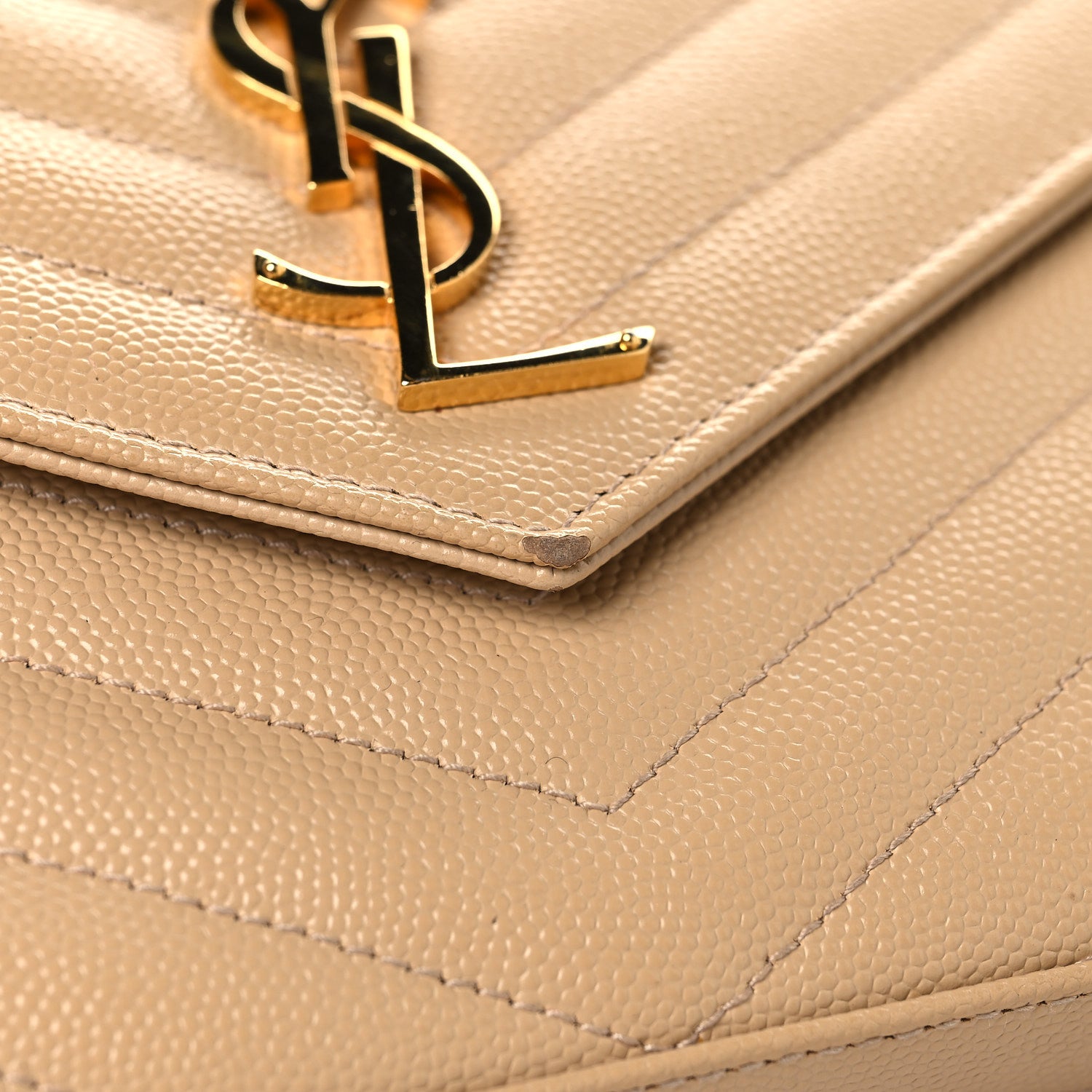Saint Laurent Grain De Poudre Matelasse Chevron Monogram Chain Wallet Nude Powder 11 of 14