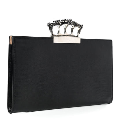 Alexander McQueen Calfskin Lizard Embossed Knuckle Flat Clutch Black 3 of 12