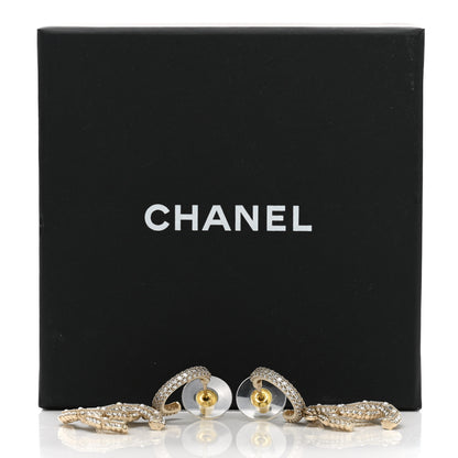 Chanel Crystal Baguette Pearl CC Drop Hoop Earrings Gold Pearly White 5 of 5