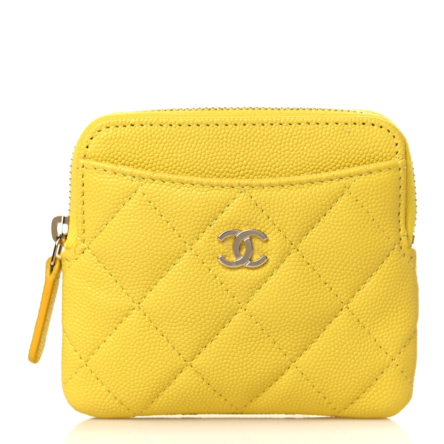 Chanel Caviar Quilted Zip Card Holder Wallet Yellow 1 of 8