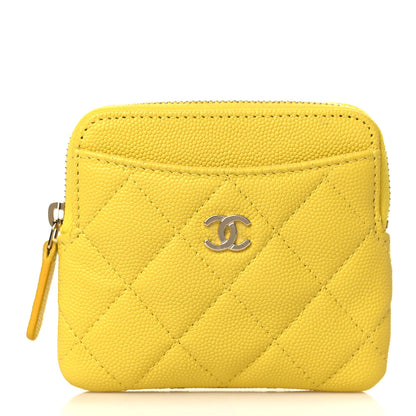 Chanel Caviar Quilted Zip Card Holder Wallet Yellow 1 of 8
