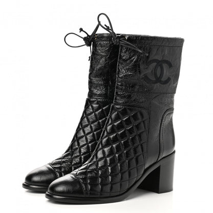 Chanel Crumpled Calfskin Quilted Cap Toe Short Boots 37 Black 3 of 8