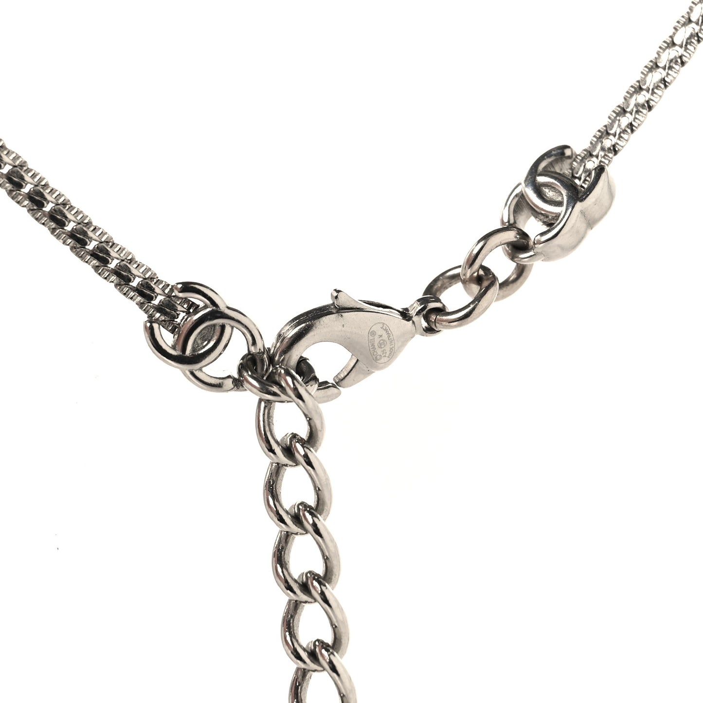 Metal CC Long Chain Necklace Silver