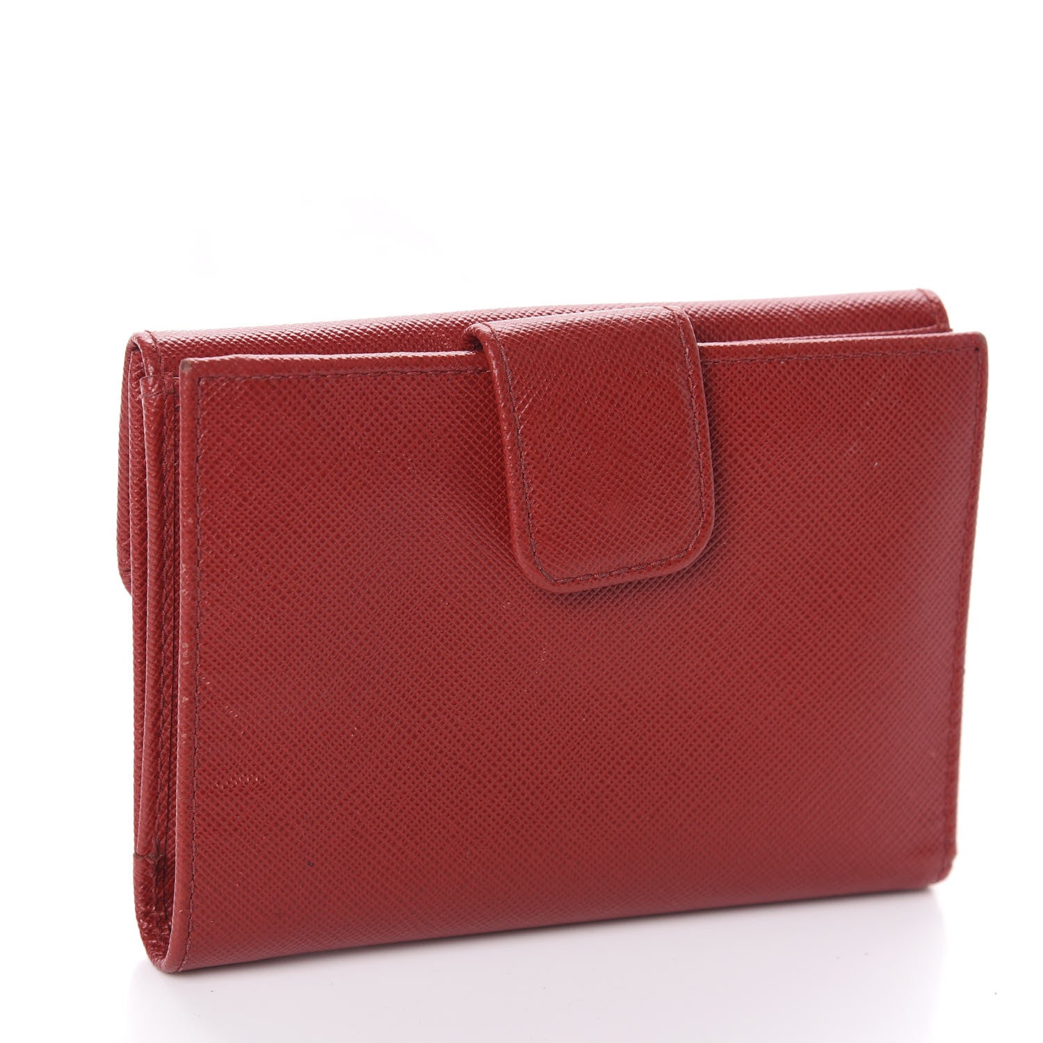 Prada Saffiano Metal French Flap Compact Wallet Fuoco 3 of 9