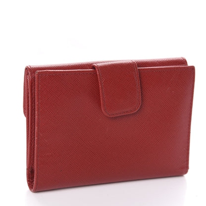 Prada Saffiano Metal French Flap Compact Wallet Fuoco 3 of 9