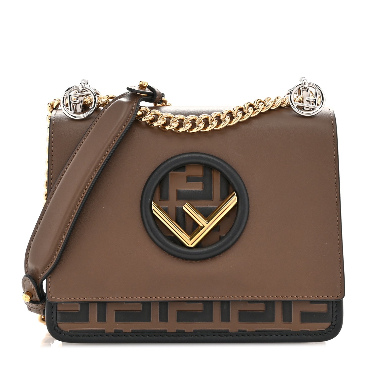 Vitello Century F is Fendi Bi-Color FF 1974 Embossed Small Kan I Shoulder Bag Maya Black