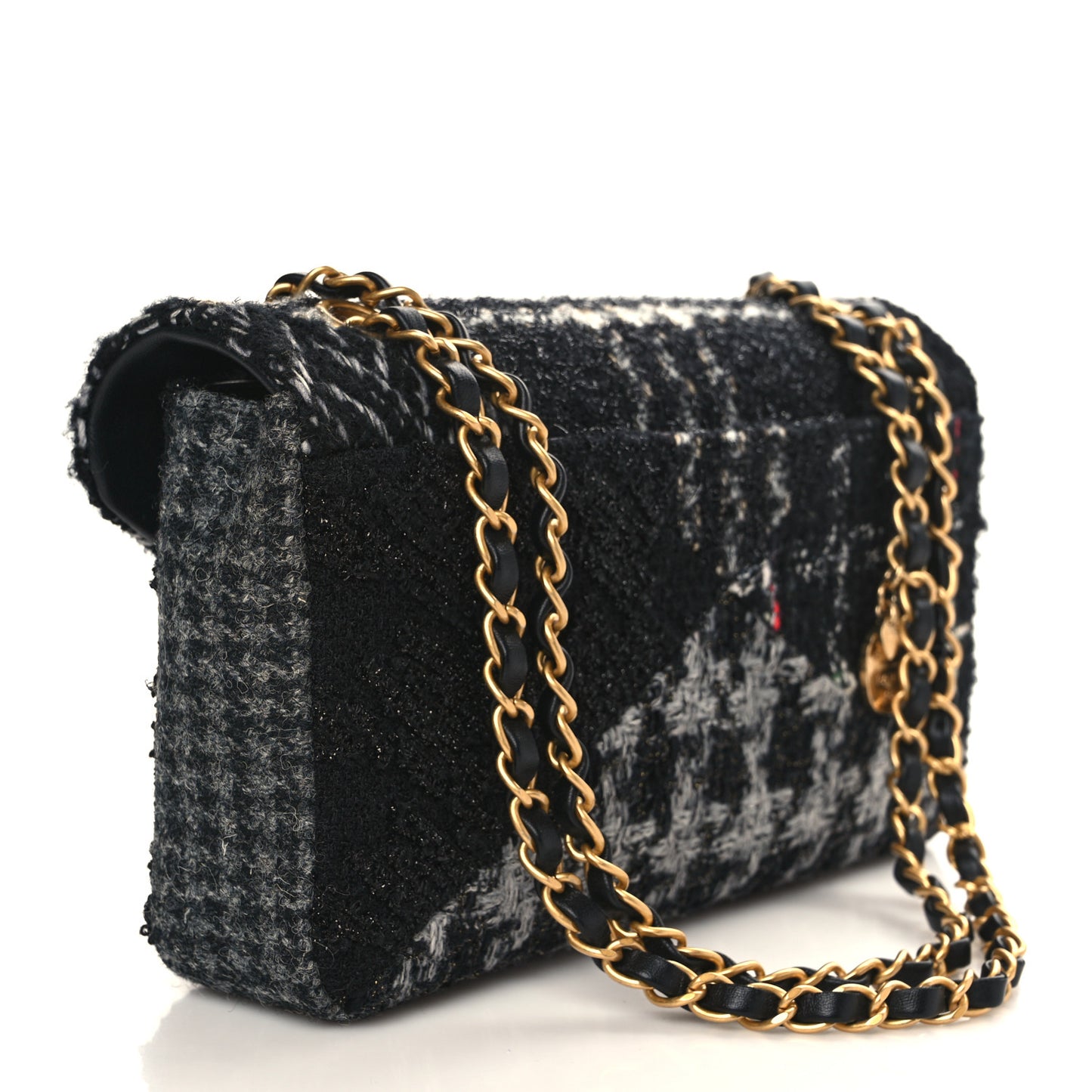 Tweed Patchwork Mini Rectangular Flap Black Grey White