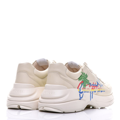 Gucci Calfskin Hawaii Printed Mens Rhyton Sneakers 8.5 White 3 of 9