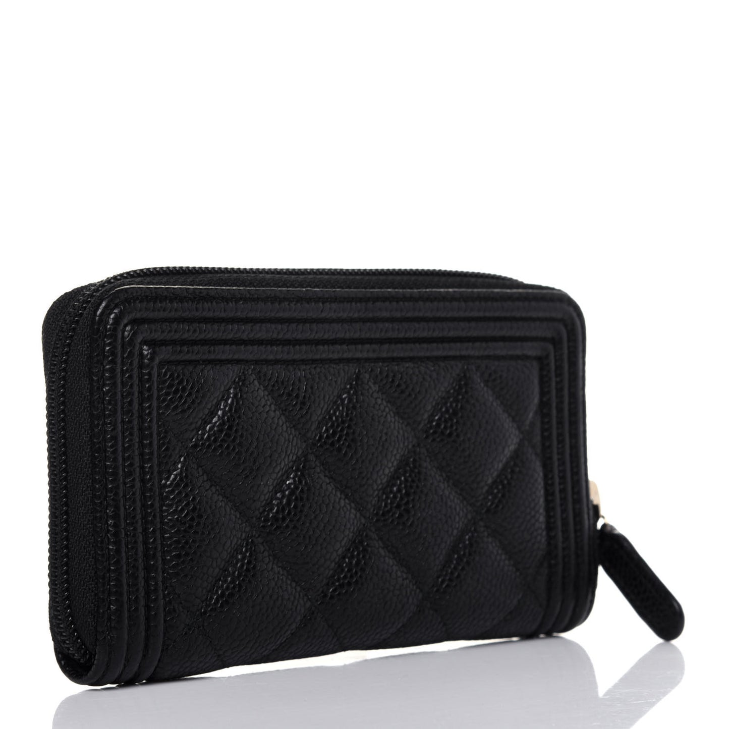Caviar Quilted Small Boy Zip Around Wallet Black
