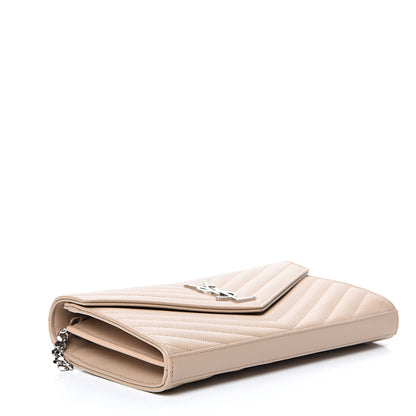 Saint Laurent Grain De Poudre Matelasse Chevron Monogram Chain Wallet Nude Powder 3 of 10
