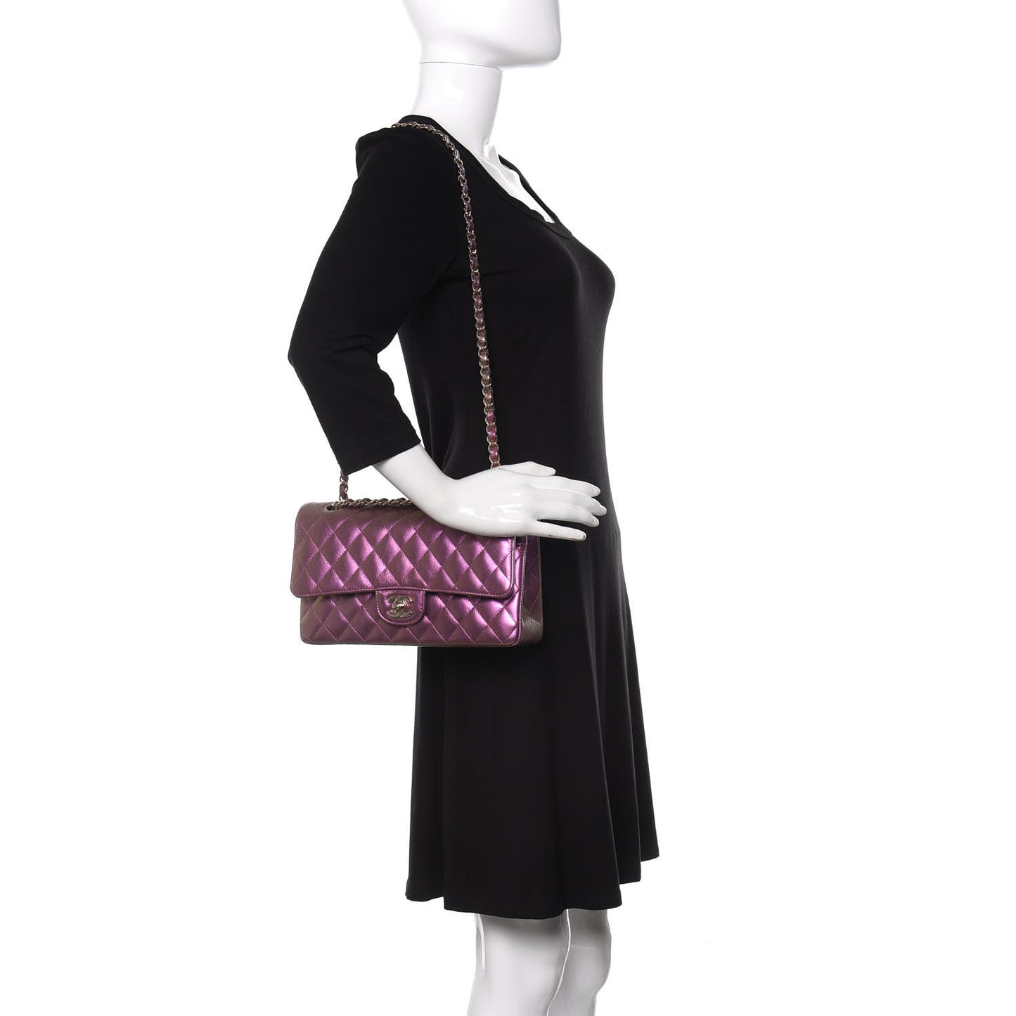 Iridescent Lambskin Quilted Medium Double Flap Purple