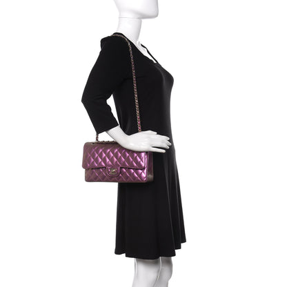 Chanel Iridescent Lambskin Quilted Medium Double Flap Purple 2 of 11