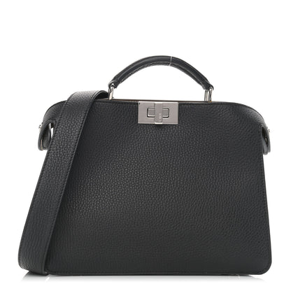 Fendi Cuoio Romano Vitello Cover Glazed Fabric Bi-Color FF 1974 Mini Peekaboo I SEE U Satchel Black Mimosa Tobacco Moro 1 of 11