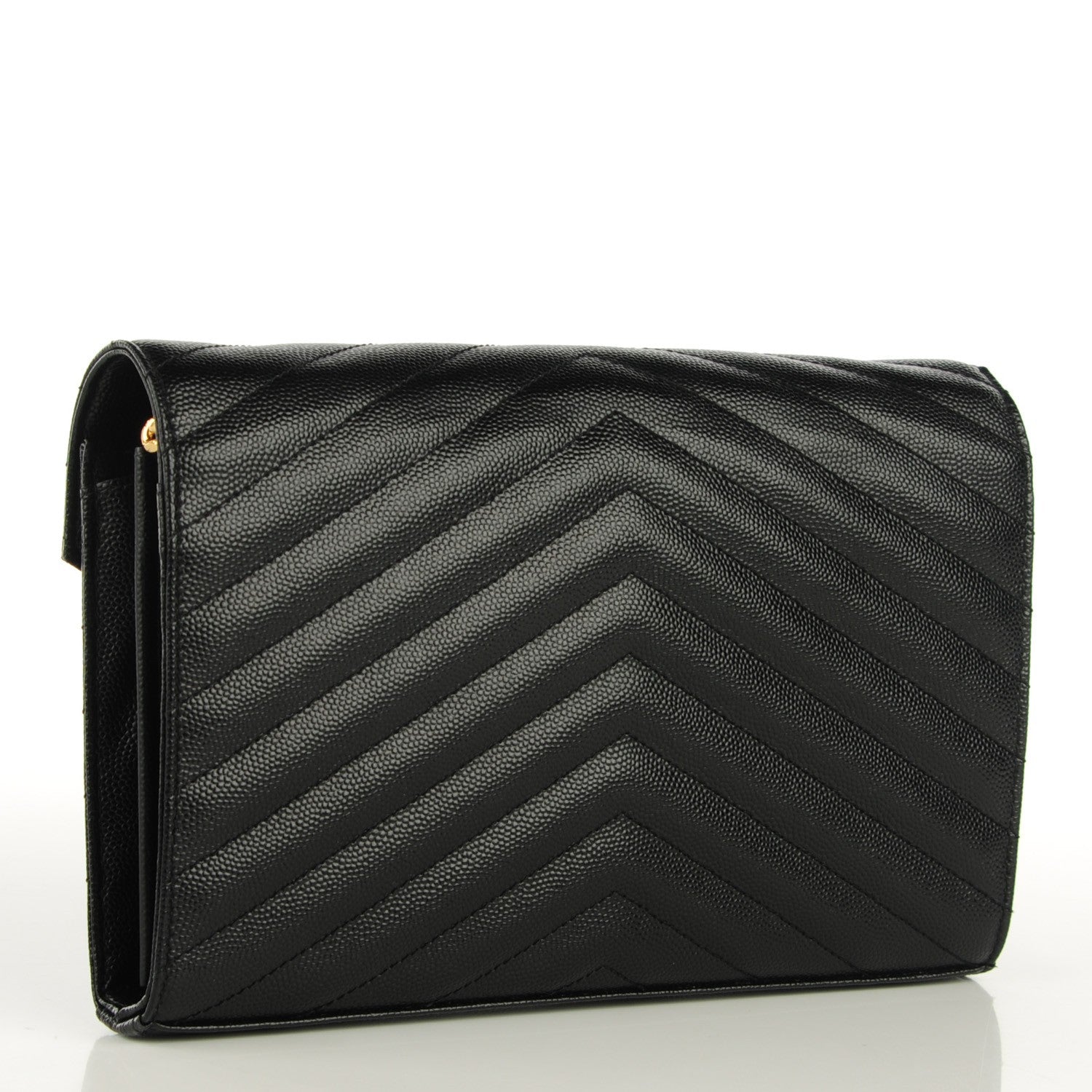 Saint Laurent Grain De Poudre Matelasse Chevron Medium Monogram Chain Wallet Black 3 of 7