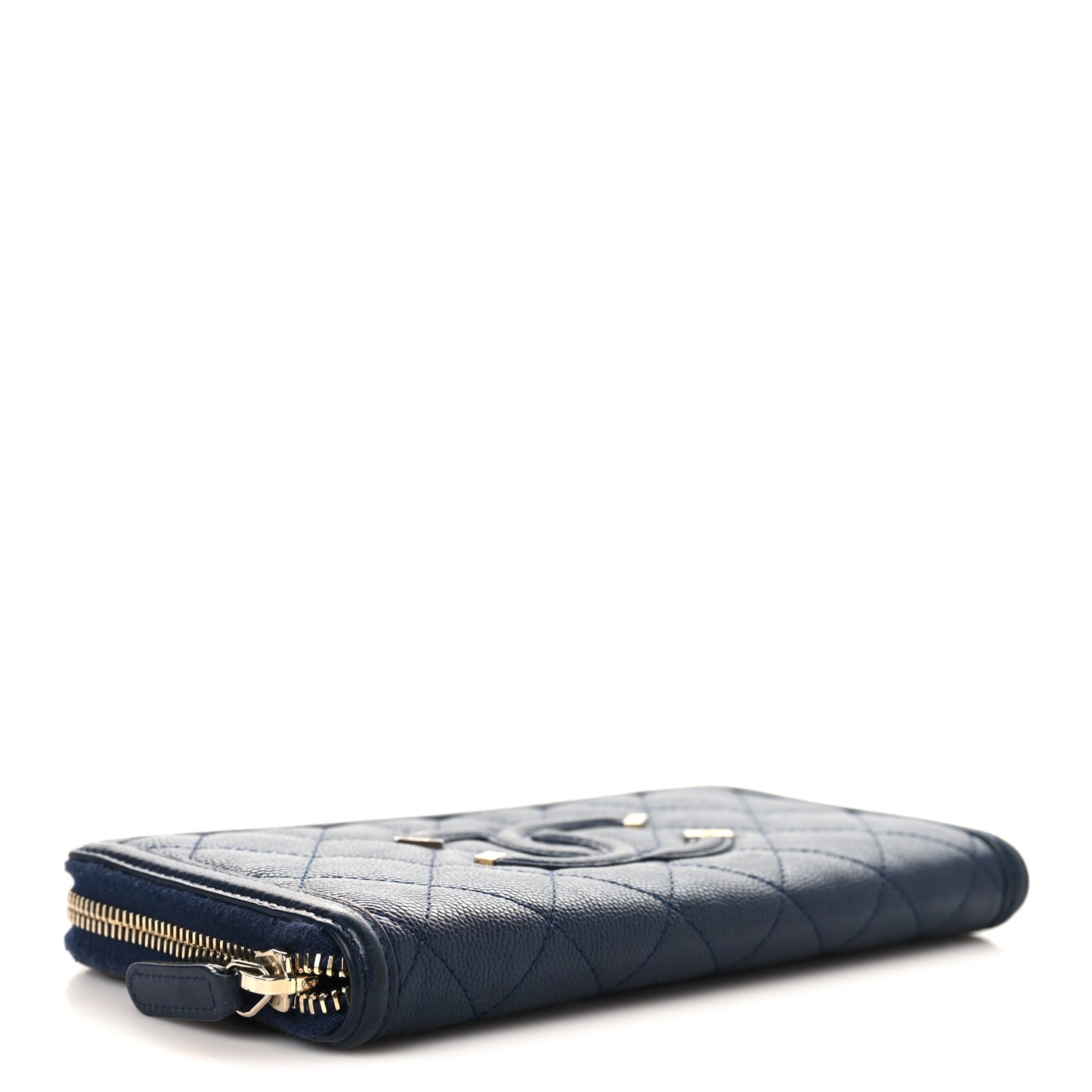 Caviar Quilted Filigree Zip Around Wallet Navy
