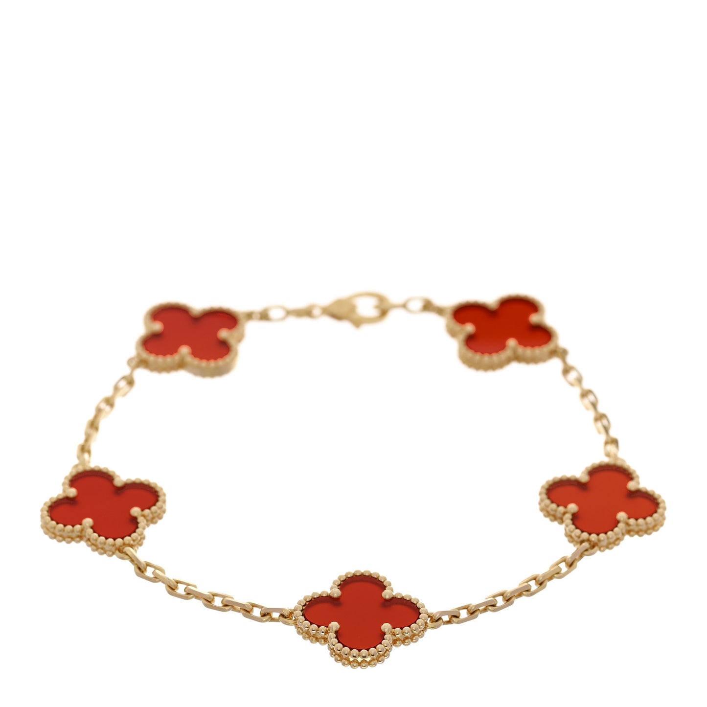 18K Yellow Gold Carnelian 5 Motifs Vintage Alhambra Bracelet