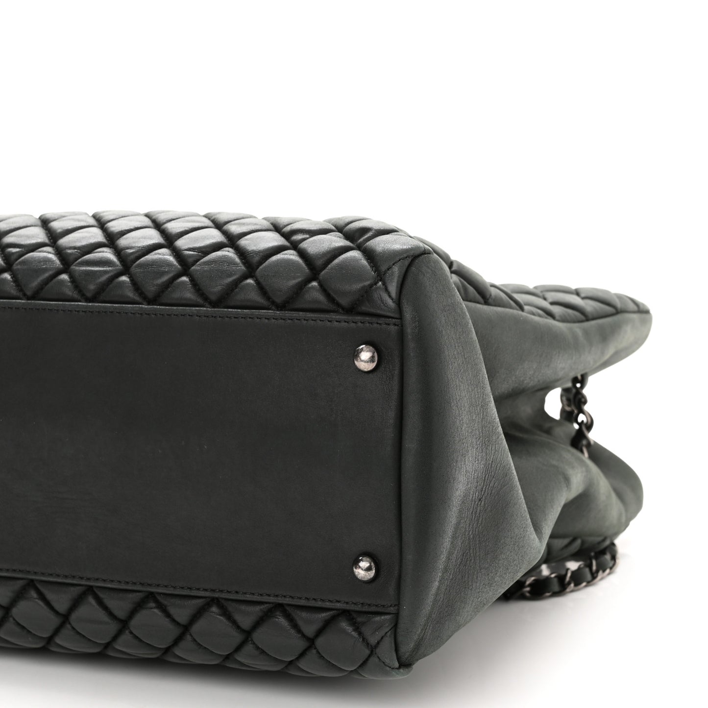Iridescent Calfskin Quilted New Bubble North South Tote Dark Green