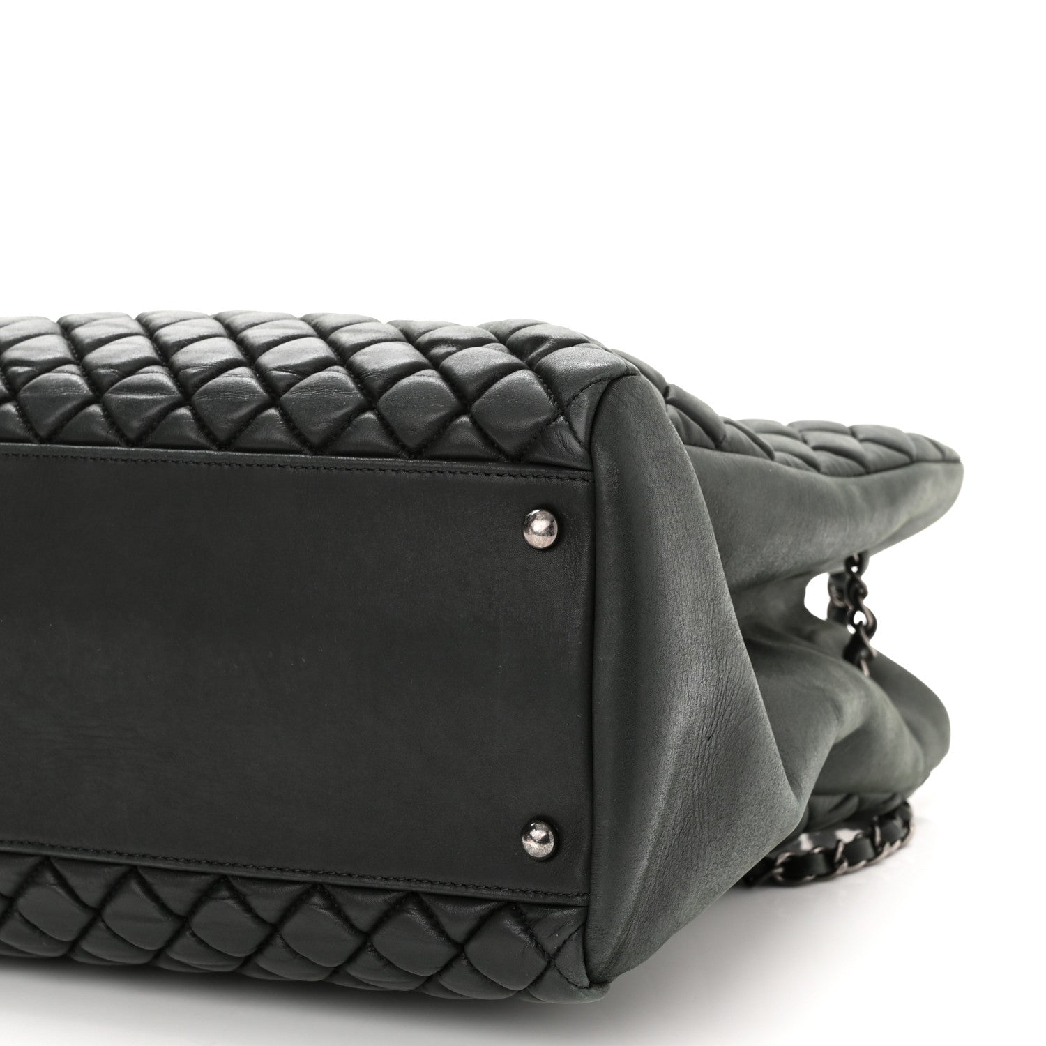 Chanel Iridescent Calfskin Quilted New Bubble North South Tote Dark Green 8 of 9