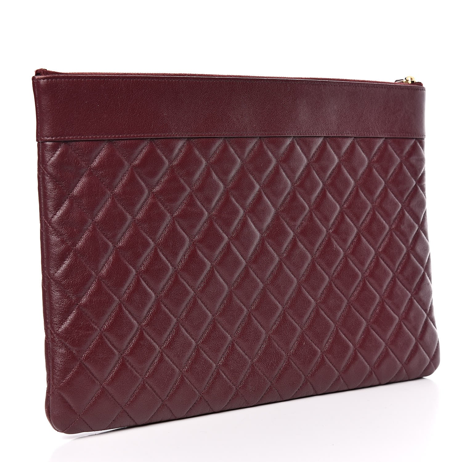 Chanel Sheepskin Quilted Large Vintage Mademoiselle Cosmetic Case Burgundy 3 of 14