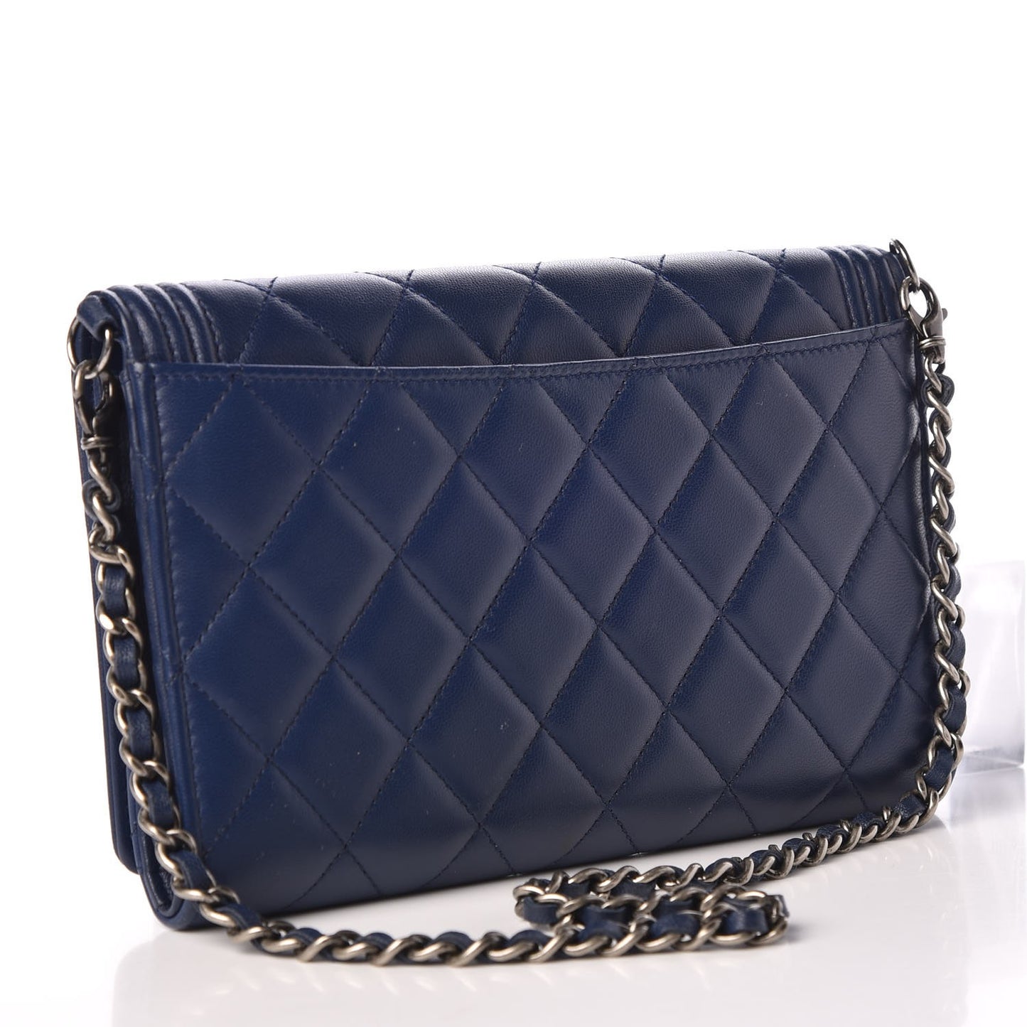 Lambskin Quilted Boy Wallet On Removable Chain WOC Navy