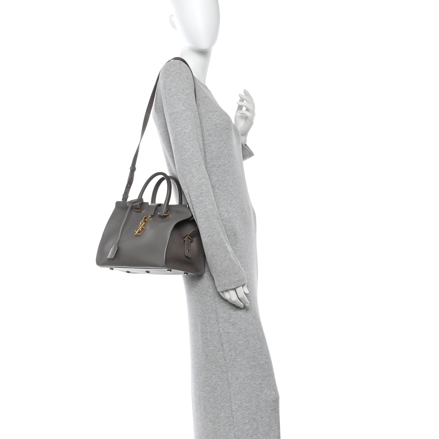 Saint Laurent Calfskin Small Monogram Cabas Fog 2 of 10