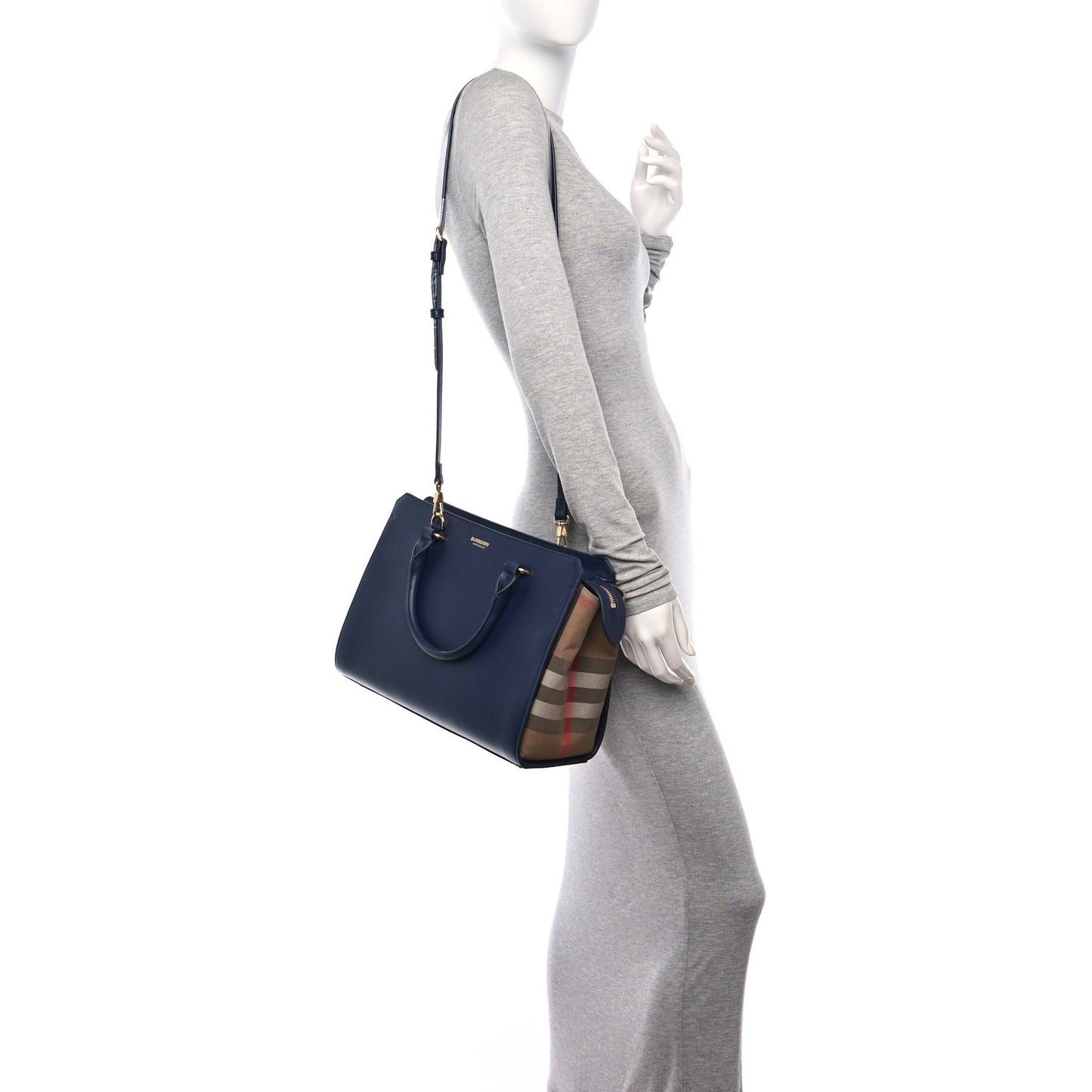Calfskin Mega Check Banwell Tote Dark Canvas Blue