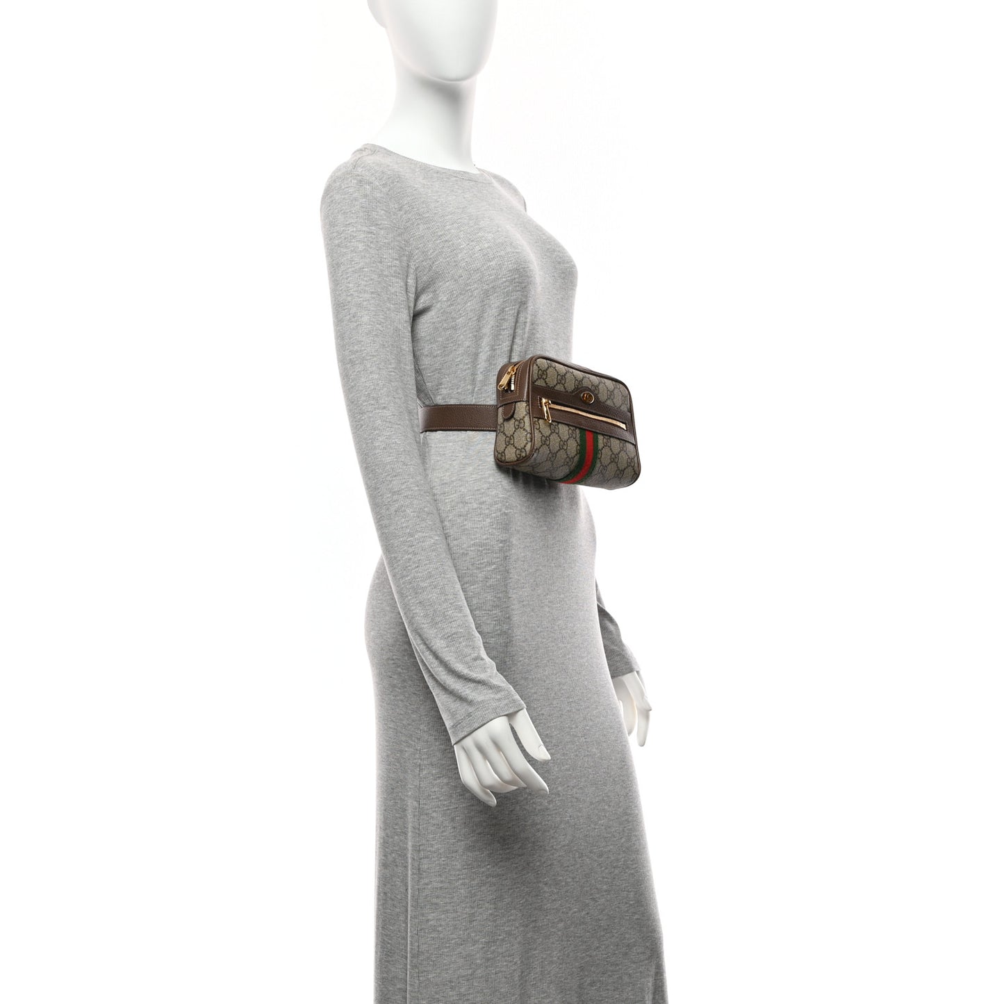 GG Supreme Monogram Web Small Ophidia Belt Bag 85 34 Dark Brown