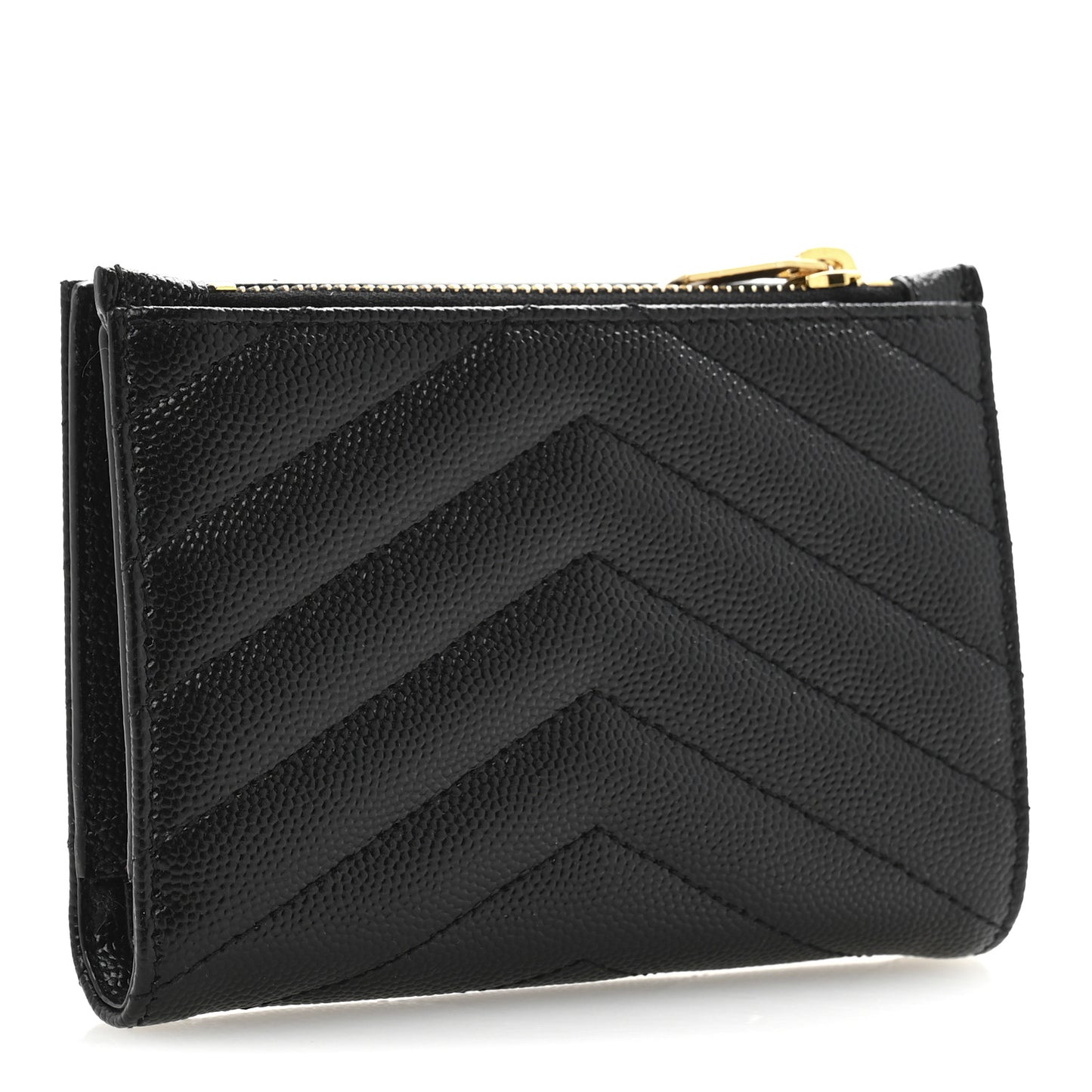 Grain De Poudre Matelasse Chevron Monogram Zipped Two-Part Wallet Black