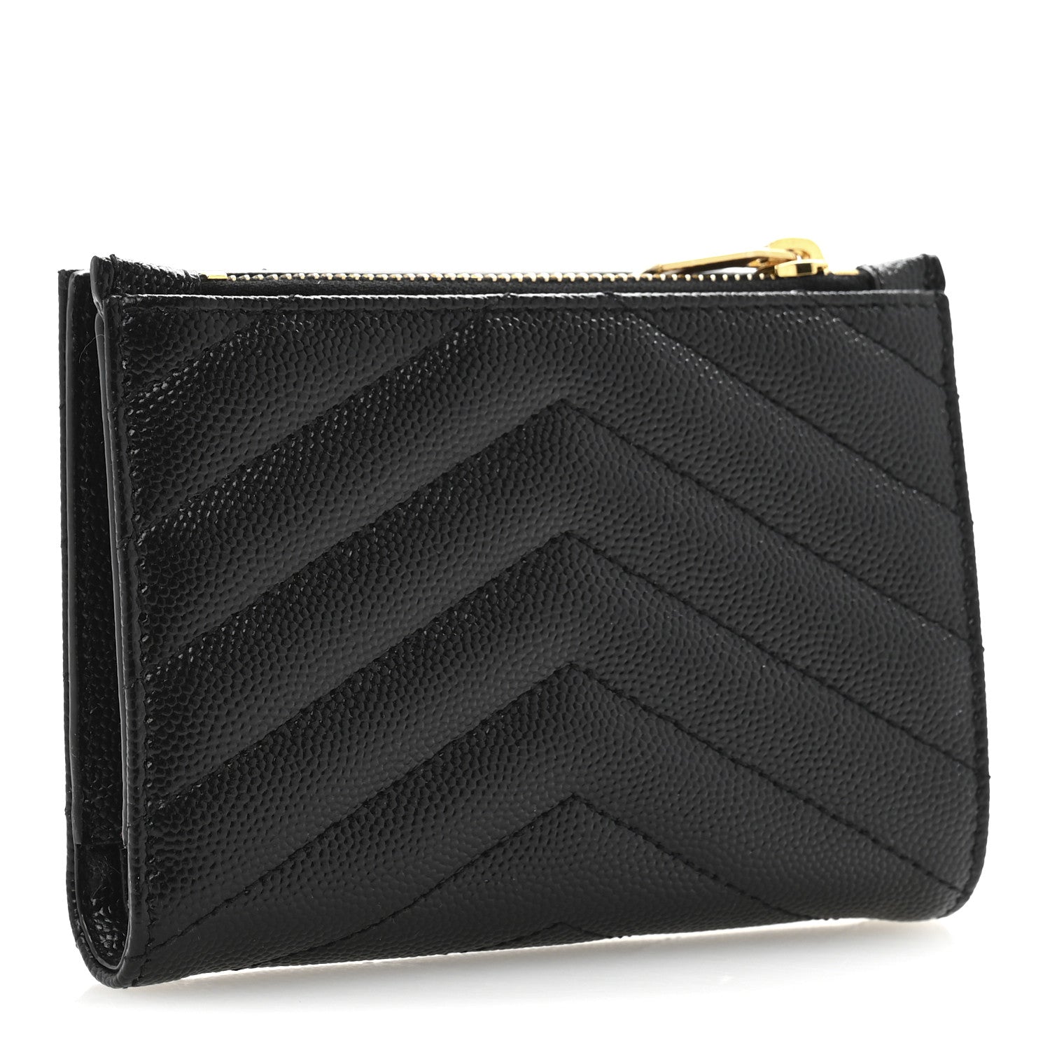 Saint Laurent Grain De Poudre Matelasse Chevron Monogram Zipped Two-Part Wallet Black 3 of 8