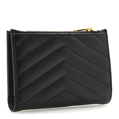 Saint Laurent Grain De Poudre Matelasse Chevron Monogram Zipped Two-Part Wallet Black 3 of 8