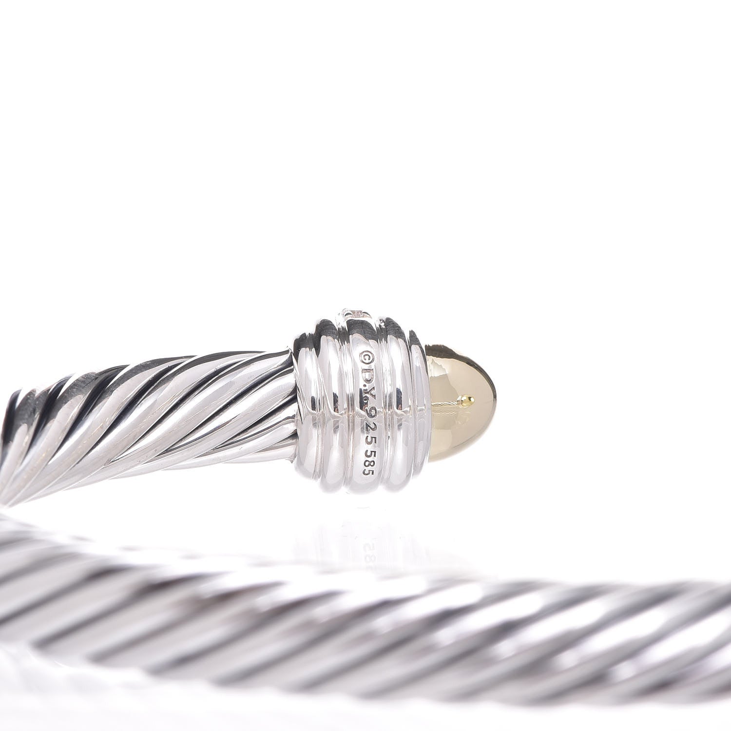 David Yurman Sterling Silver 14K Yellow Gold Diamond 7mm Cable Classics Bracelet 4 of 4