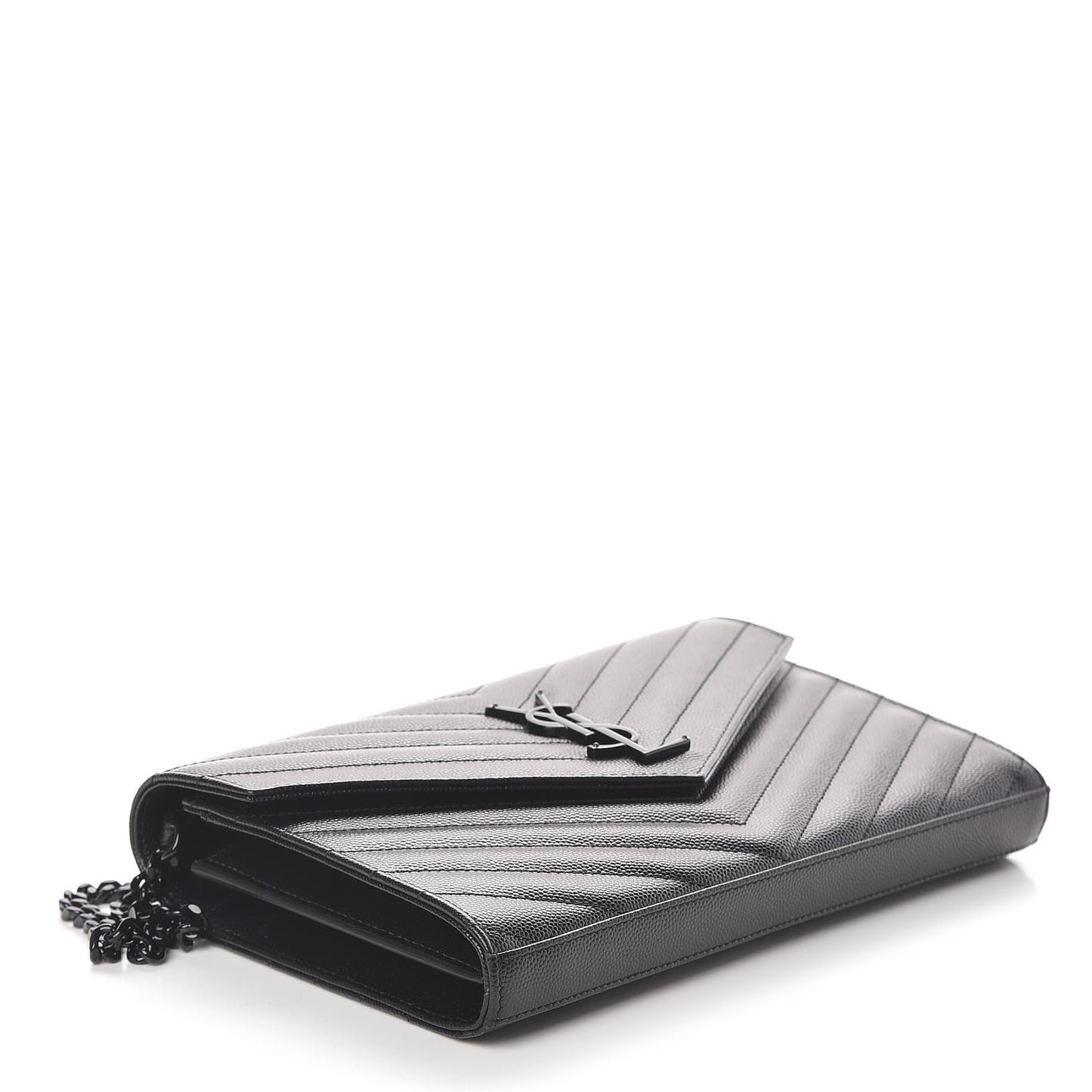 Grain De Poudre Matelasse Chevron Monogram Chain Wallet Black