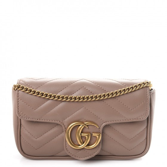 Calfskin Matelasse Super Mini GG Marmont Shoulder Bag Porcelain Rose