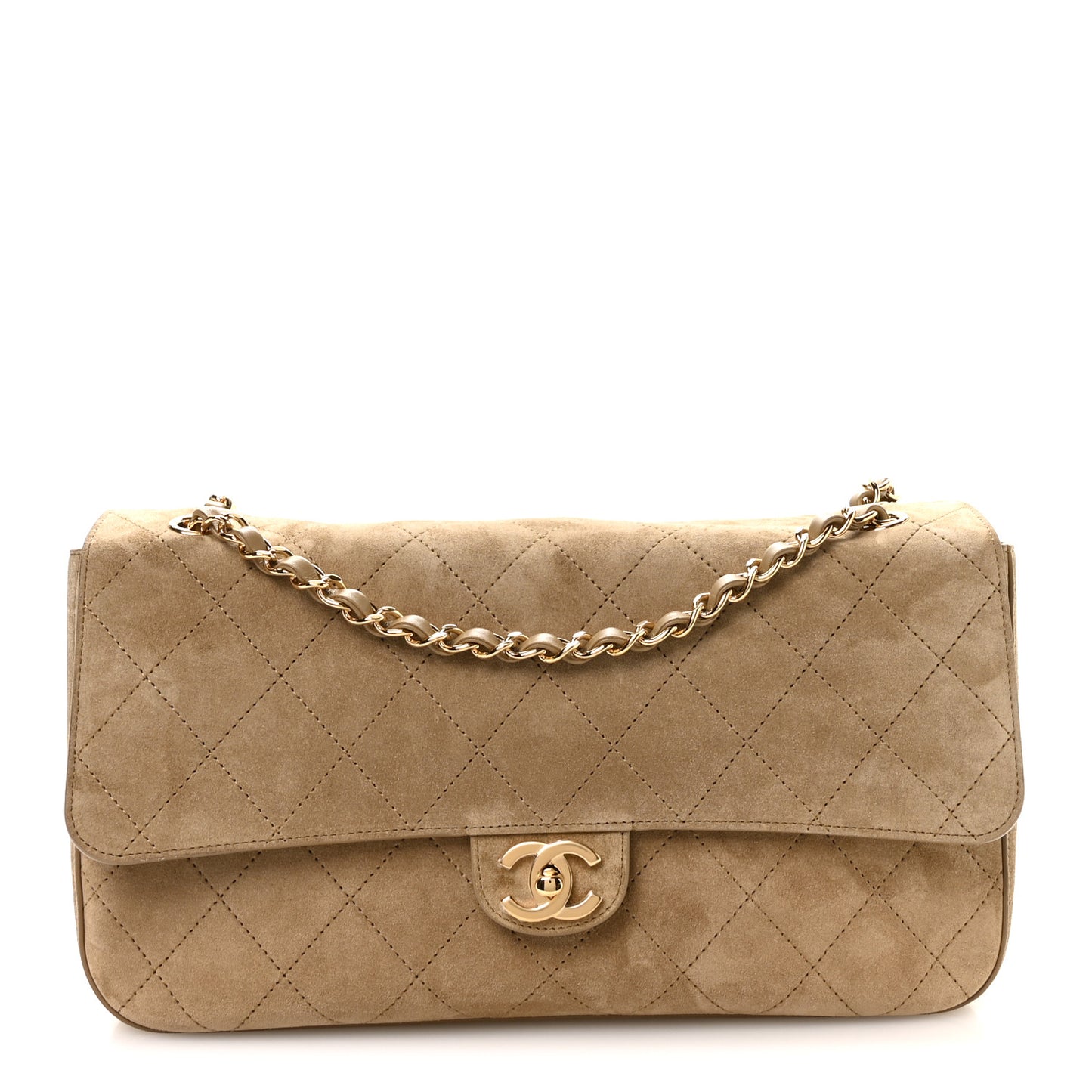 Suede Calfskin Small Souplissimo Maxi Flap Dark Beige