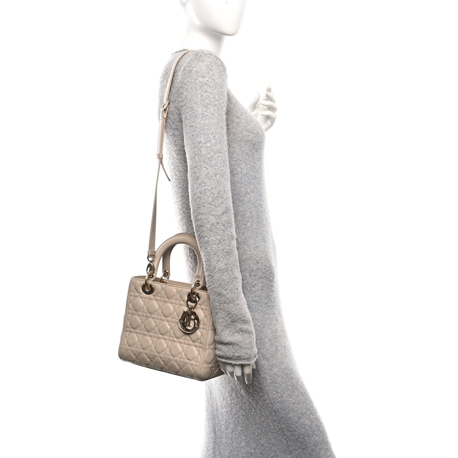 Christian Dior Lambskin Cannage Medium Lady Dior Beige 2 of 13