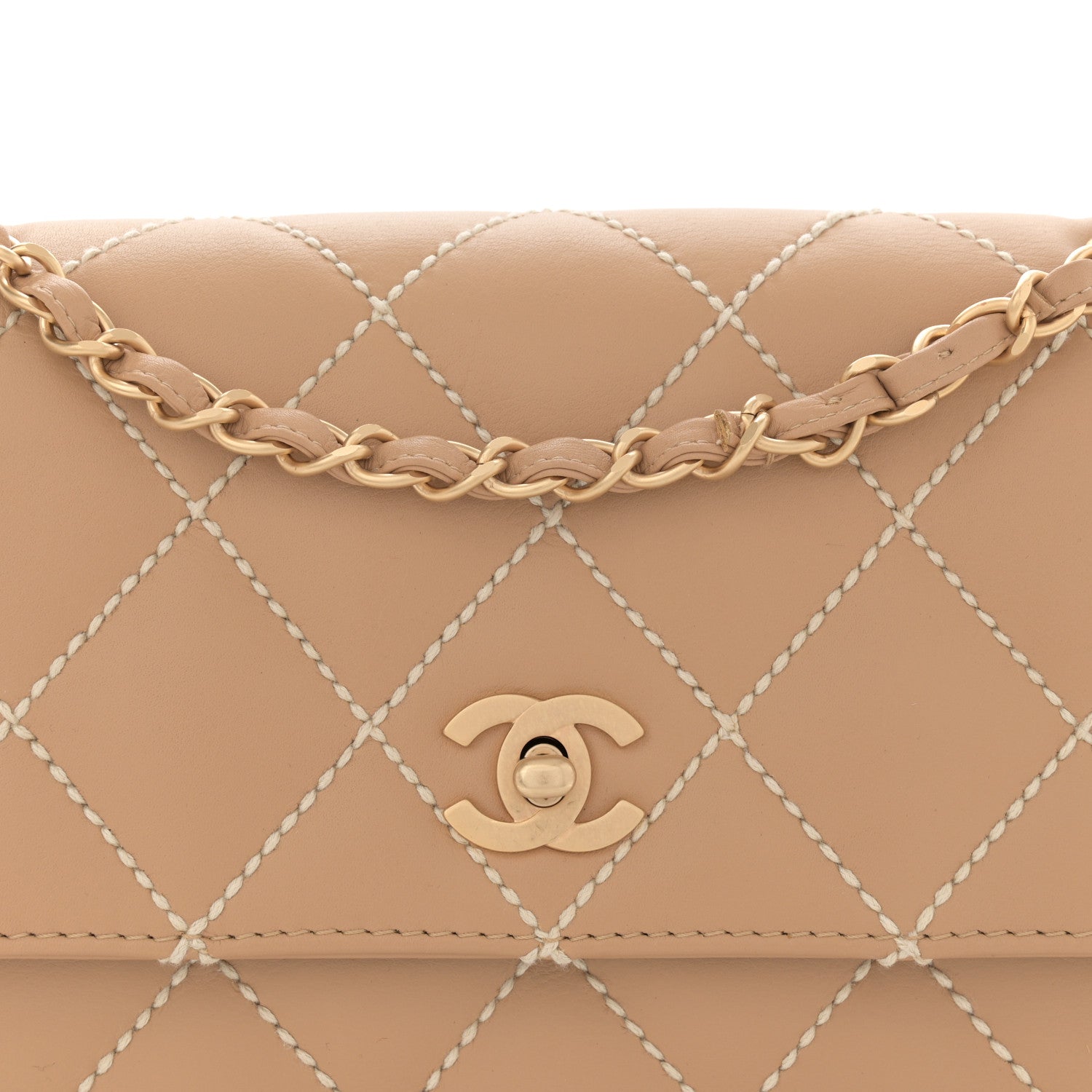 Chanel Calfskin Quilted Medium Wild Stitch Flap Beige 8 of 14