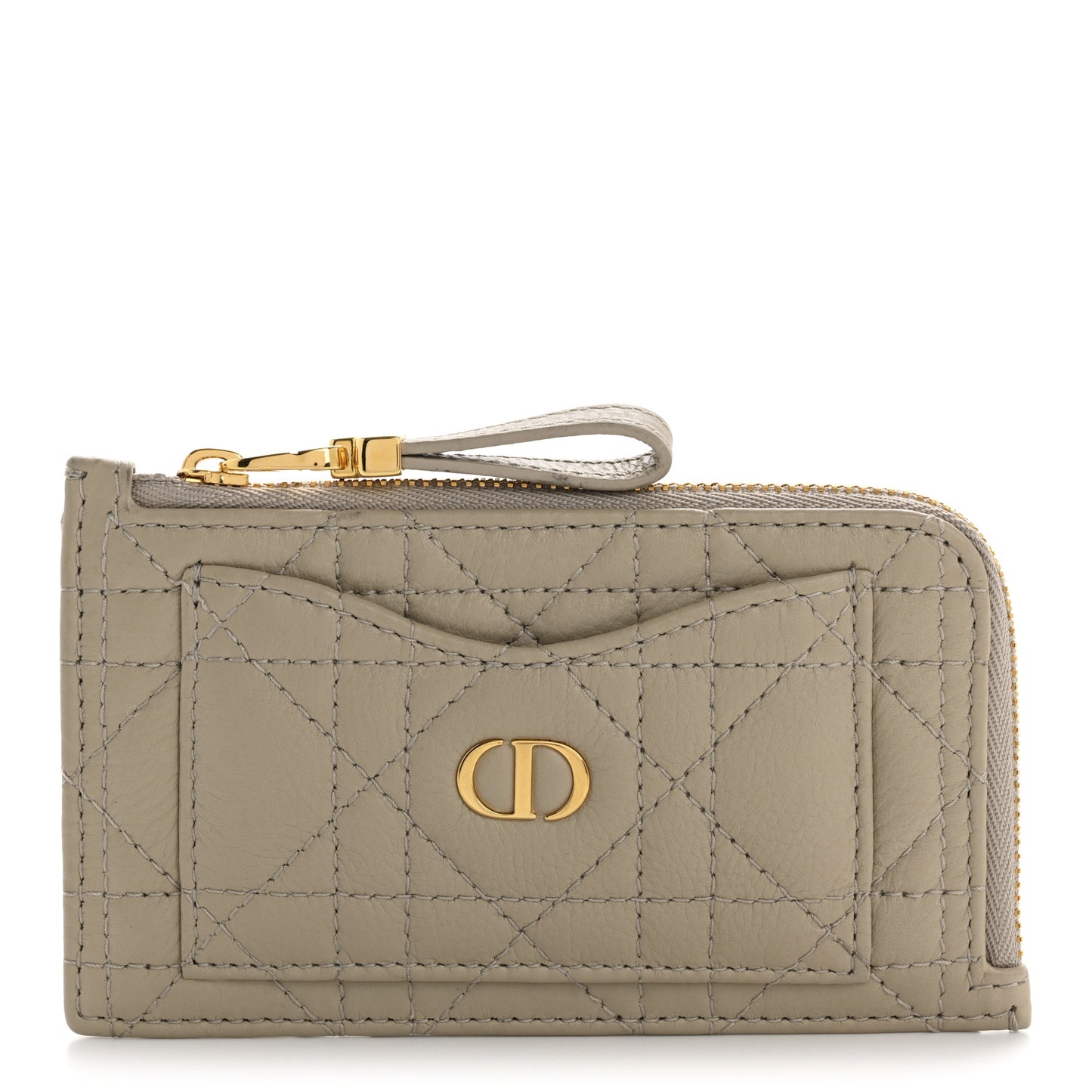 Supple Calfskin Cannage Caro Cosmos Zipped Card Holder Sand