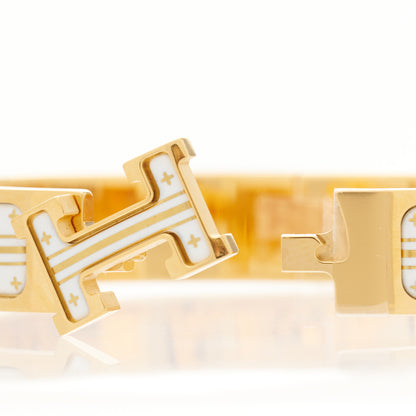 Hermes Enamel Printed Quadrige Au Fil Narrow Clic Clac H Bracelet PM Or White 4 of 5