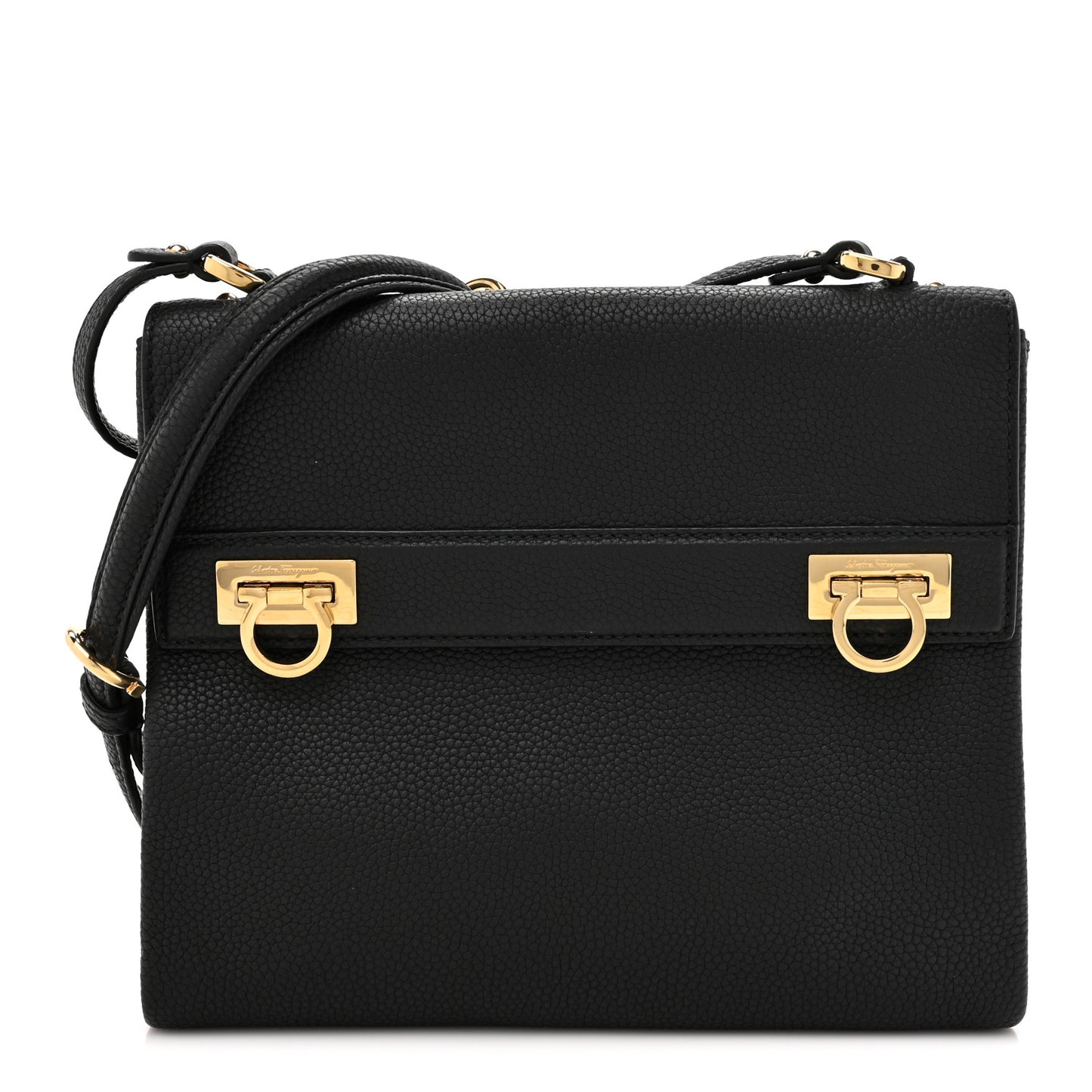 Grained Calfskin Mya Flip Lock Shoulder Bag Black