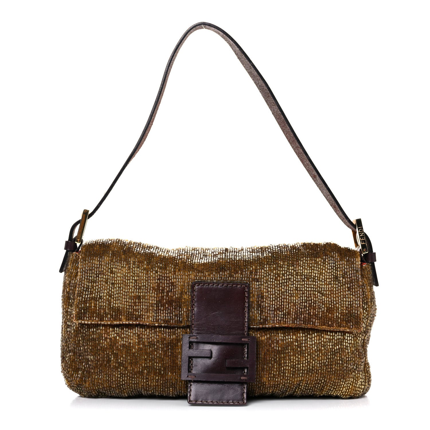Fendi Beaded Baguette Beige Gold 1 of 21
