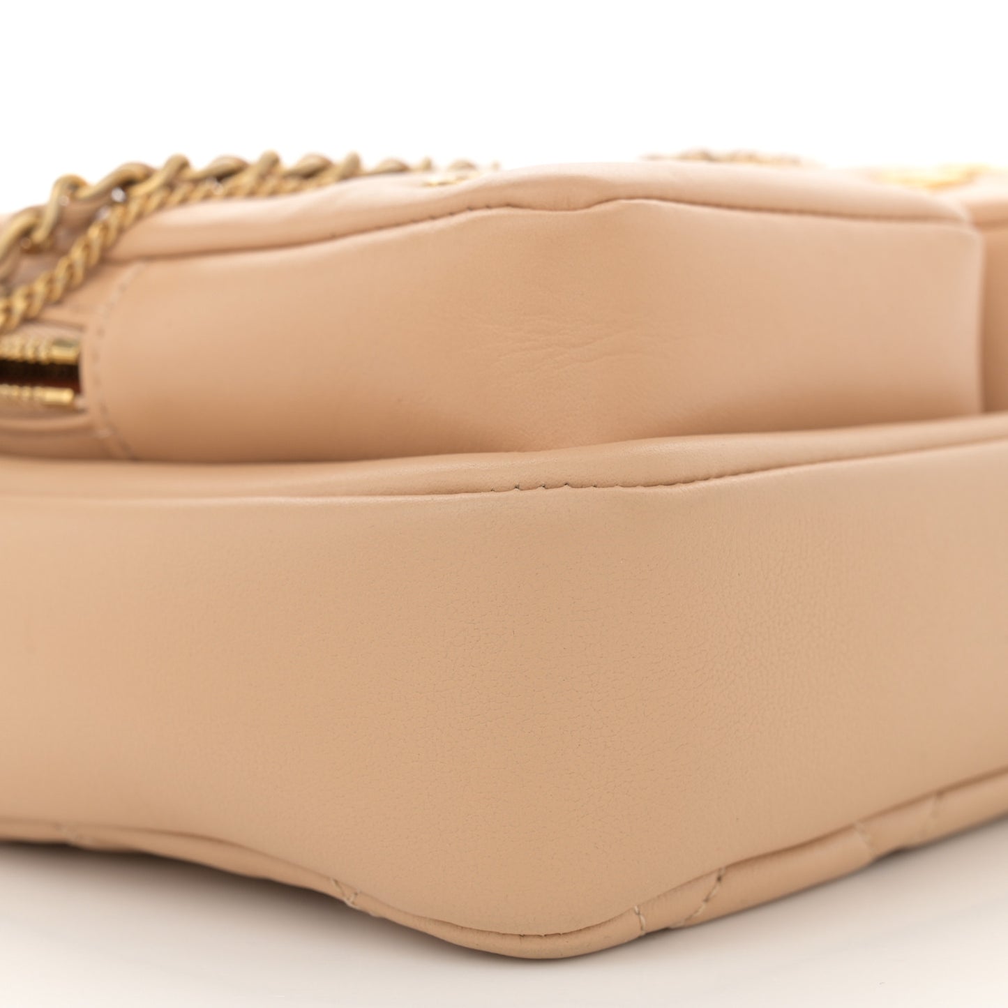 Calfskin Quilted Small Camera Case Beige