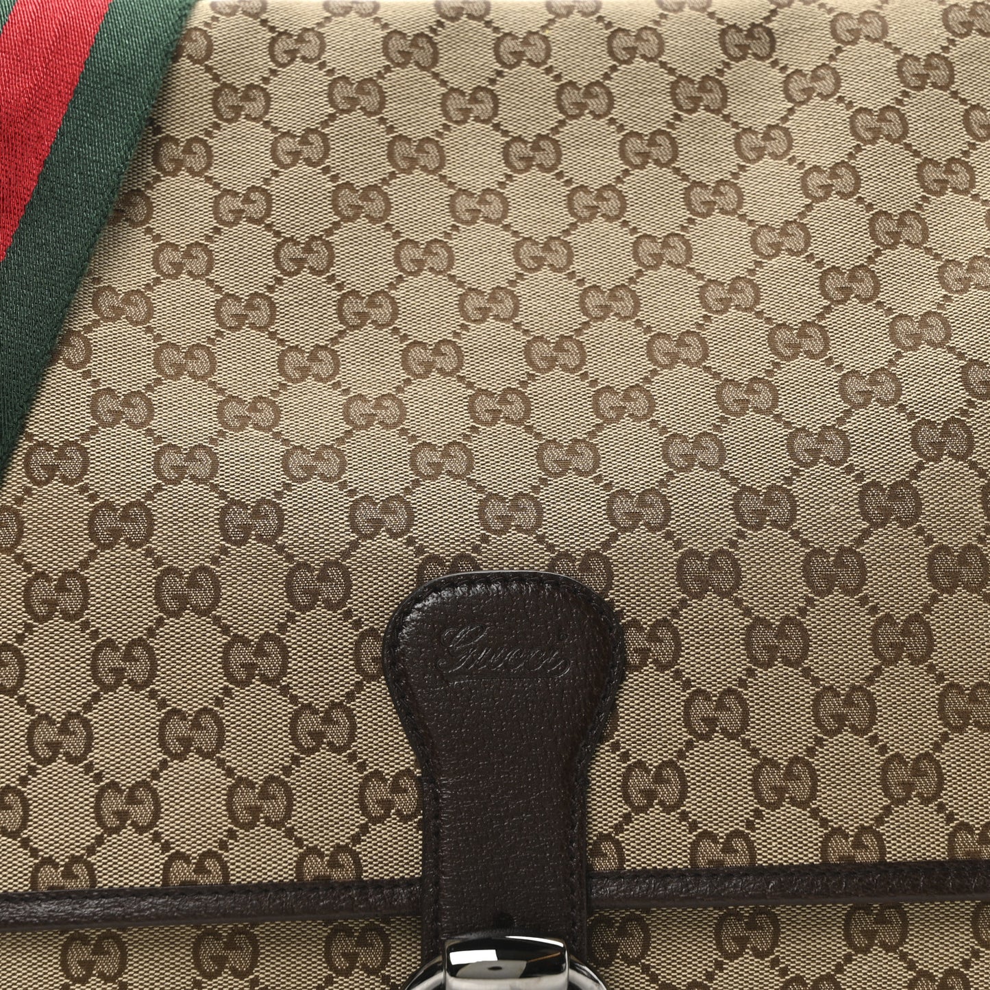 Monogram Web Single Buckle Flap Messenger Bag Beige Dark Brown