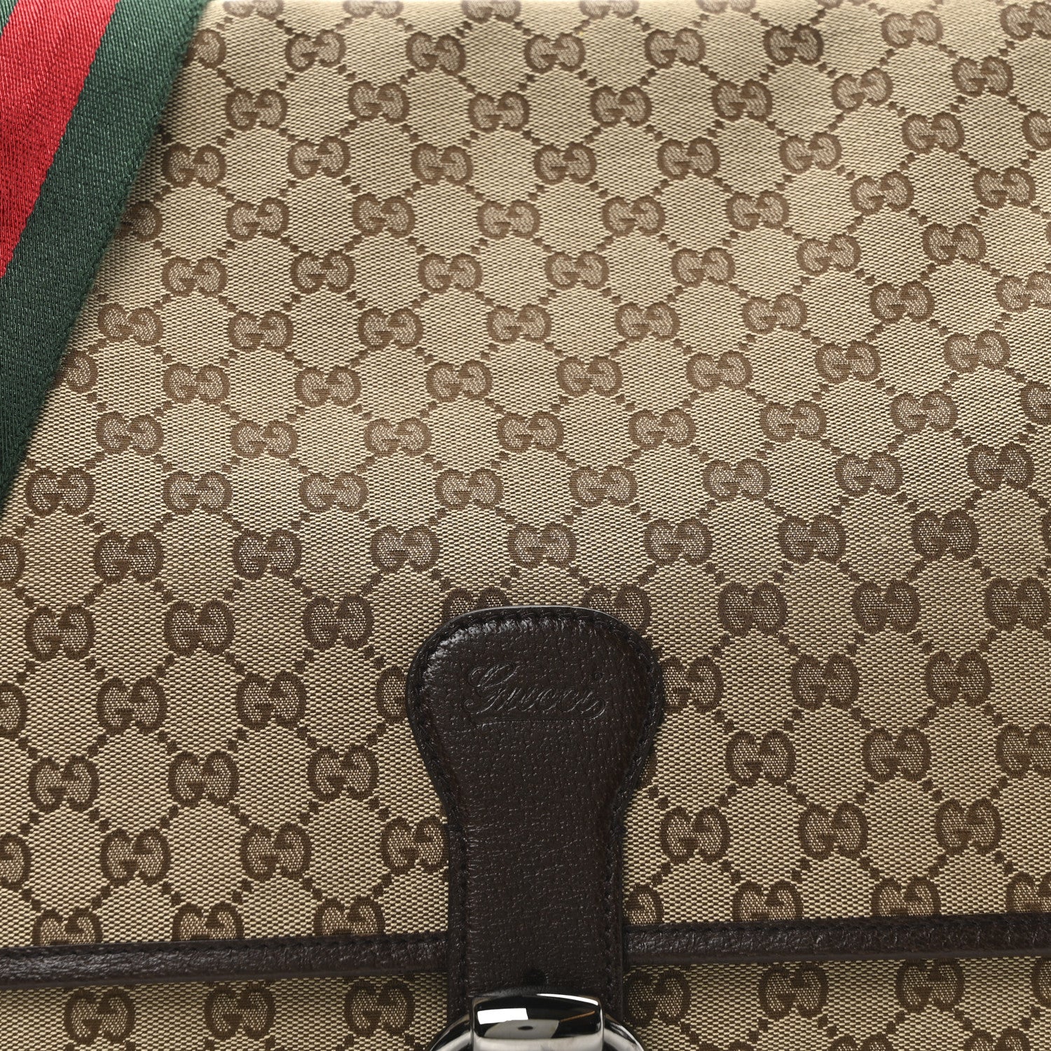 Gucci Monogram Web Single Buckle Flap Messenger Bag Beige Dark Brown 8 of 10