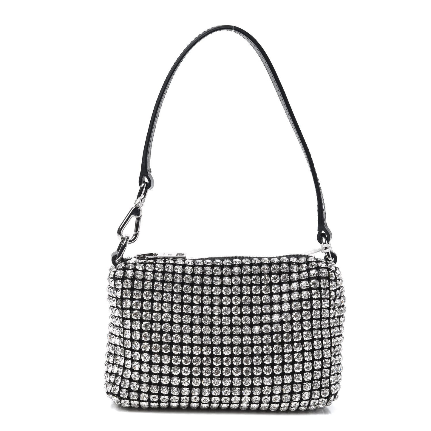 Mesh Crystal Rhinestone Mini Heiress Pouch Black Silver