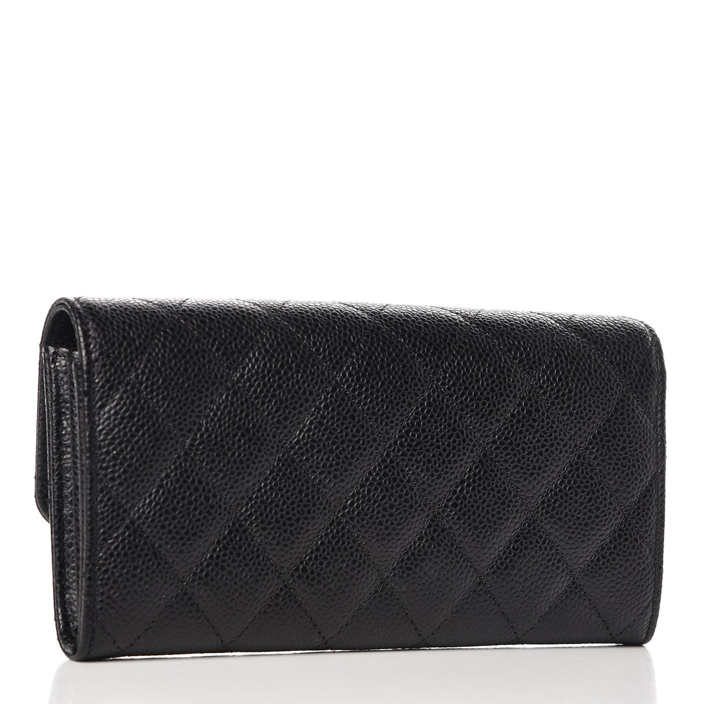 Caviar Quilted Large Gusset Flap Wallet Black