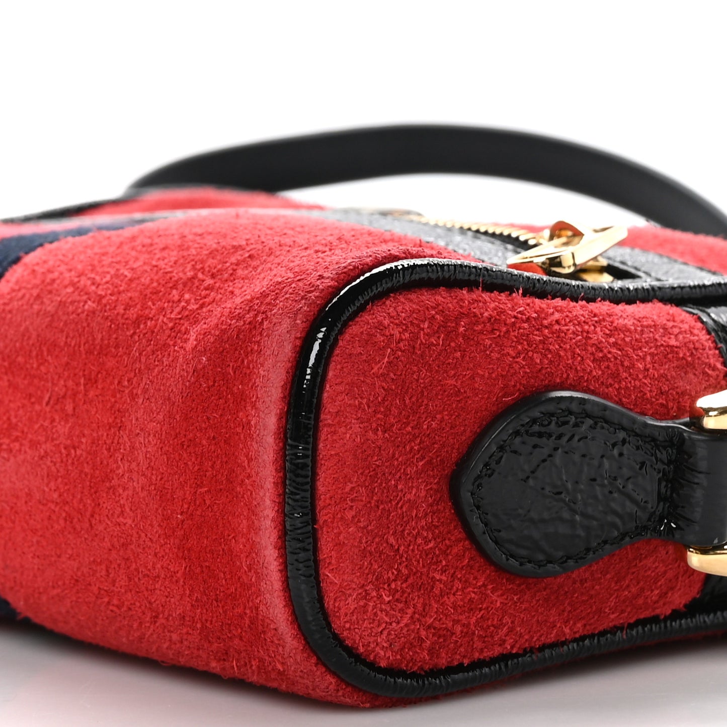 Suede Patent Web Mini Ophidia Shoulder Bag Red