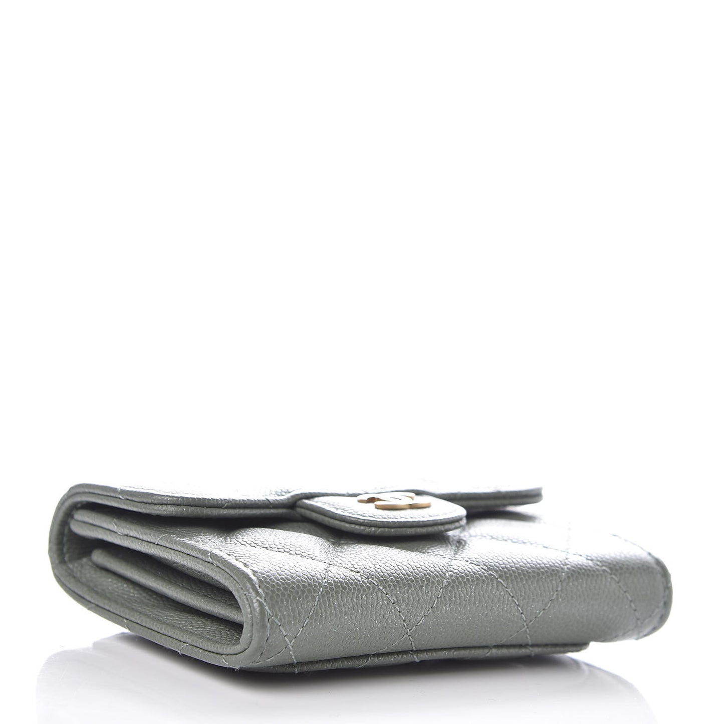 Iridescent Caviar Quilted Flap Card Holder Wallet Green
