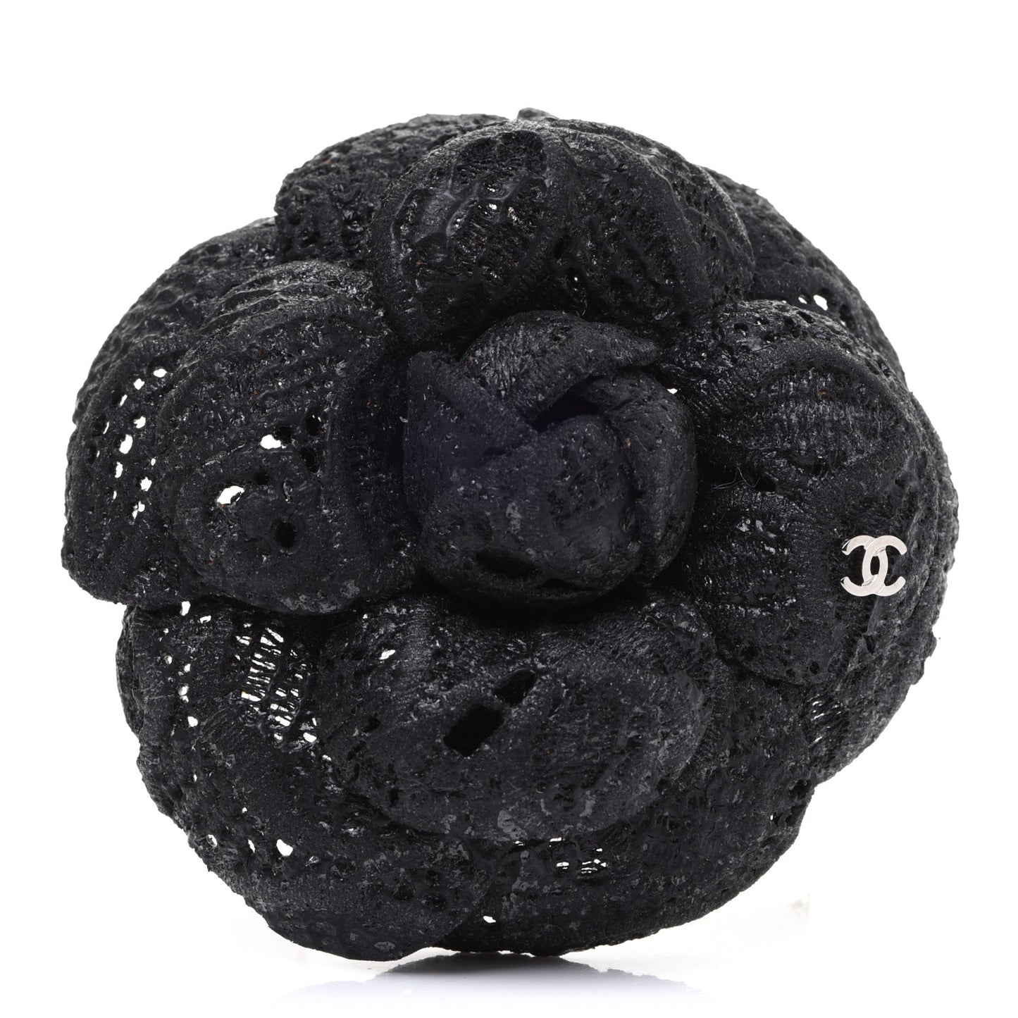 Fabric Camellia Pin Brooch Black